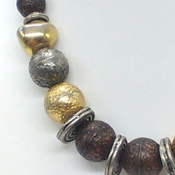 Vintage Liz Claiborne Graduated Beaded Necklace Gold Silver Bronze Tone Textured - Picture 5 of 9